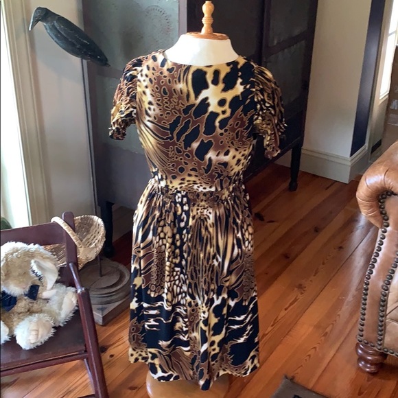 Spense Black/Brown/Gold/White Dress Size 10 - Picture 4 of 5